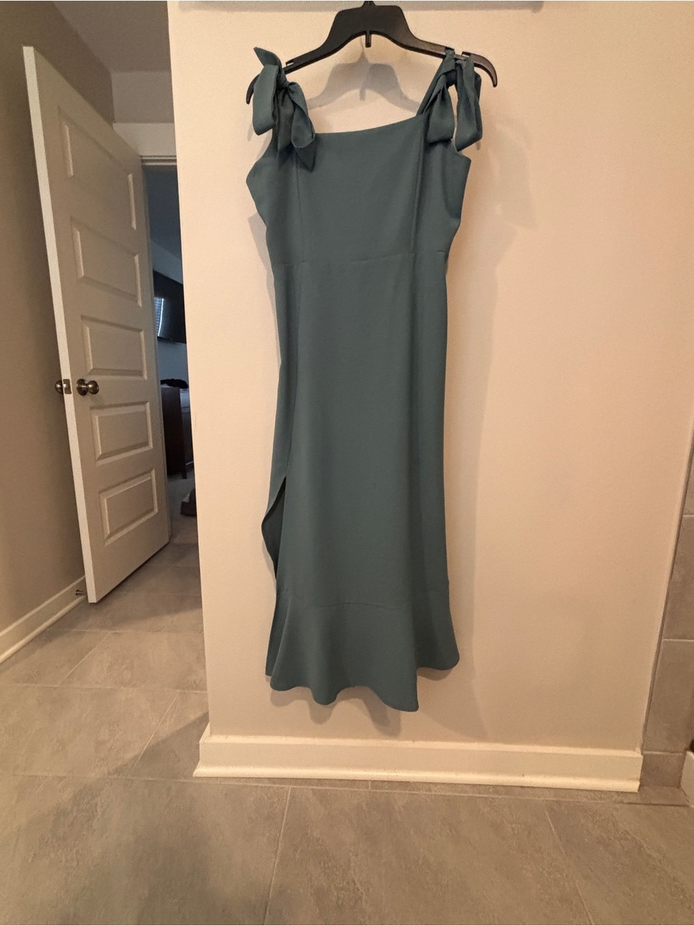 Tie-Shoulder Teal Midi Dress